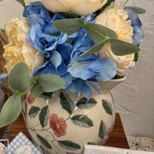 Floral Ceramic Vase Pictured Blue Cream Faux Florals Custom Designed Final Sale